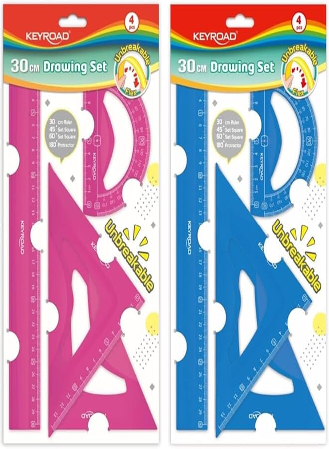 Keyroad KR972362 Flexible PET Geometry Set, Four Pieces 30cm, Durable Tools for Precise Academic and Technical Measurements